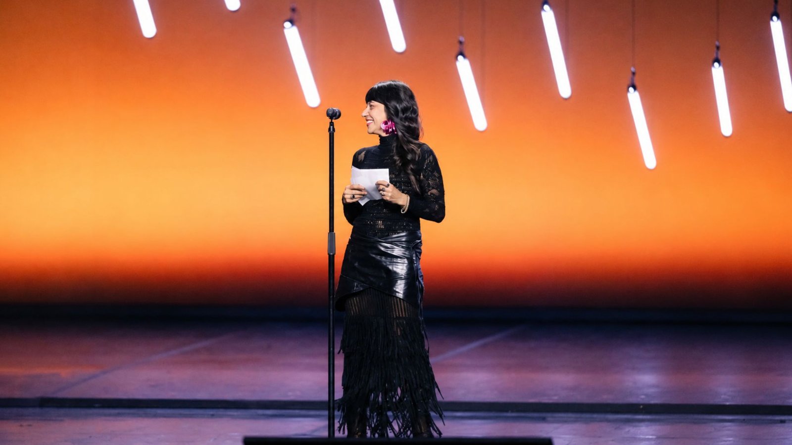 Ana Tafur receiving The Bicester Collection Award for Emerging Designers at the CNMI Sustainable Fashion Awards 2025 in Milan.